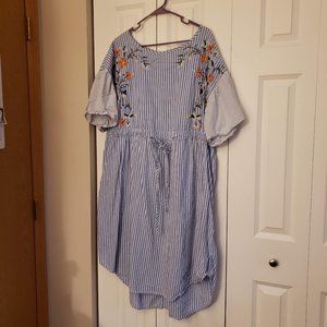 Ava & Viv Embroidered Stripe Dress Plus 3XL